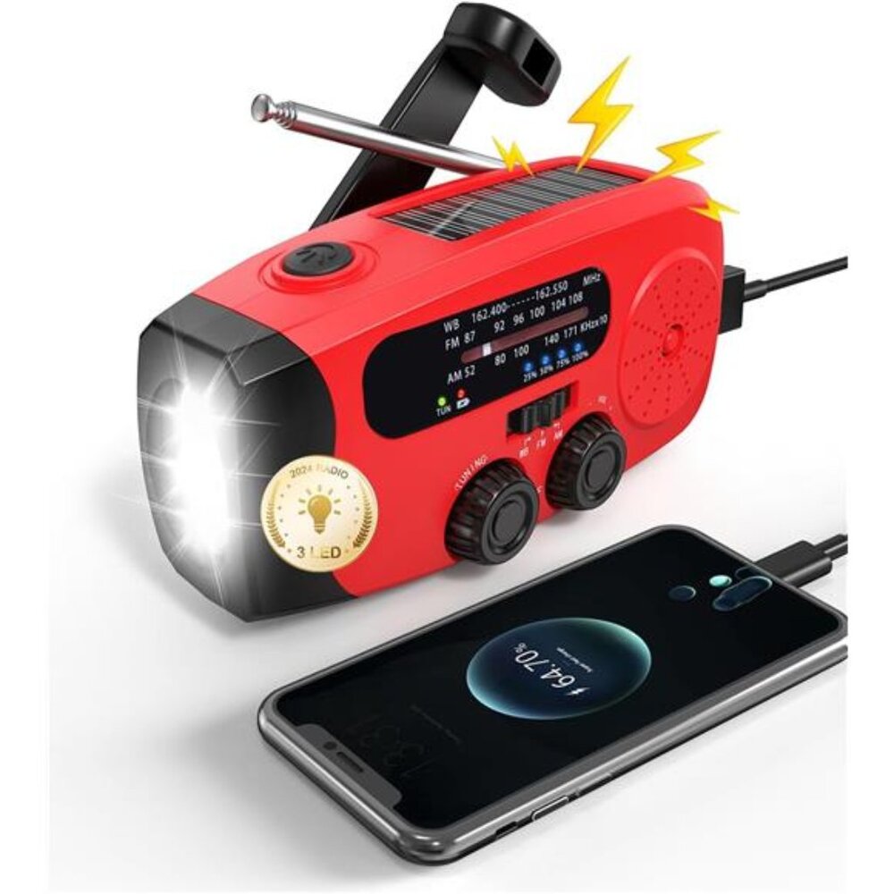 Emergency Hand Crank Radio Emgykit - 2000mAh/7400mWh AM/FM/NOAA Solar Hand